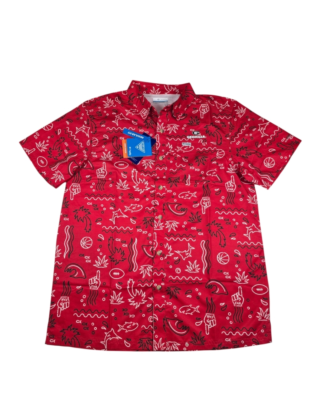 NWT Columbia UGA Georgia Bulldogs NCAA PFG Super Slack Tide Fishing Shirt Sz Med